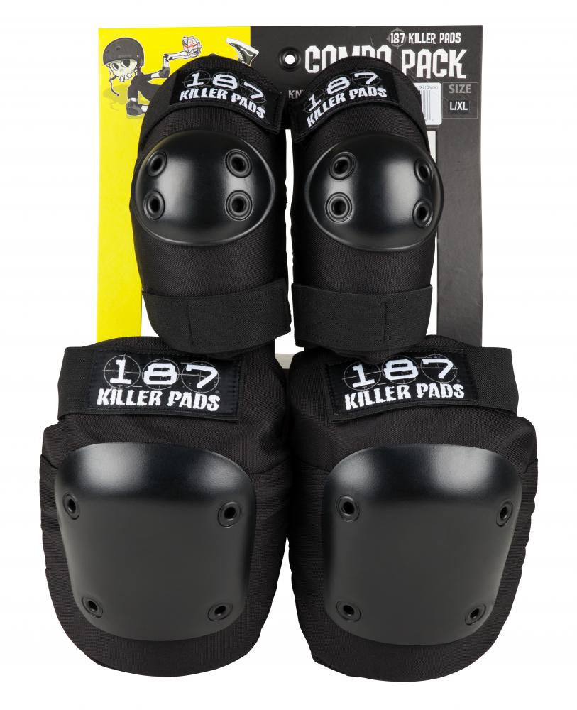 187 Killer Pads Adult Knee & Elbow Pad Set Combo Pack - Black - Momma Trucker Skates