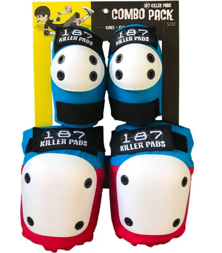 187 Killer Pads Adult Knee & Elbow Sets - Red & Blue - Momma Trucker Skates