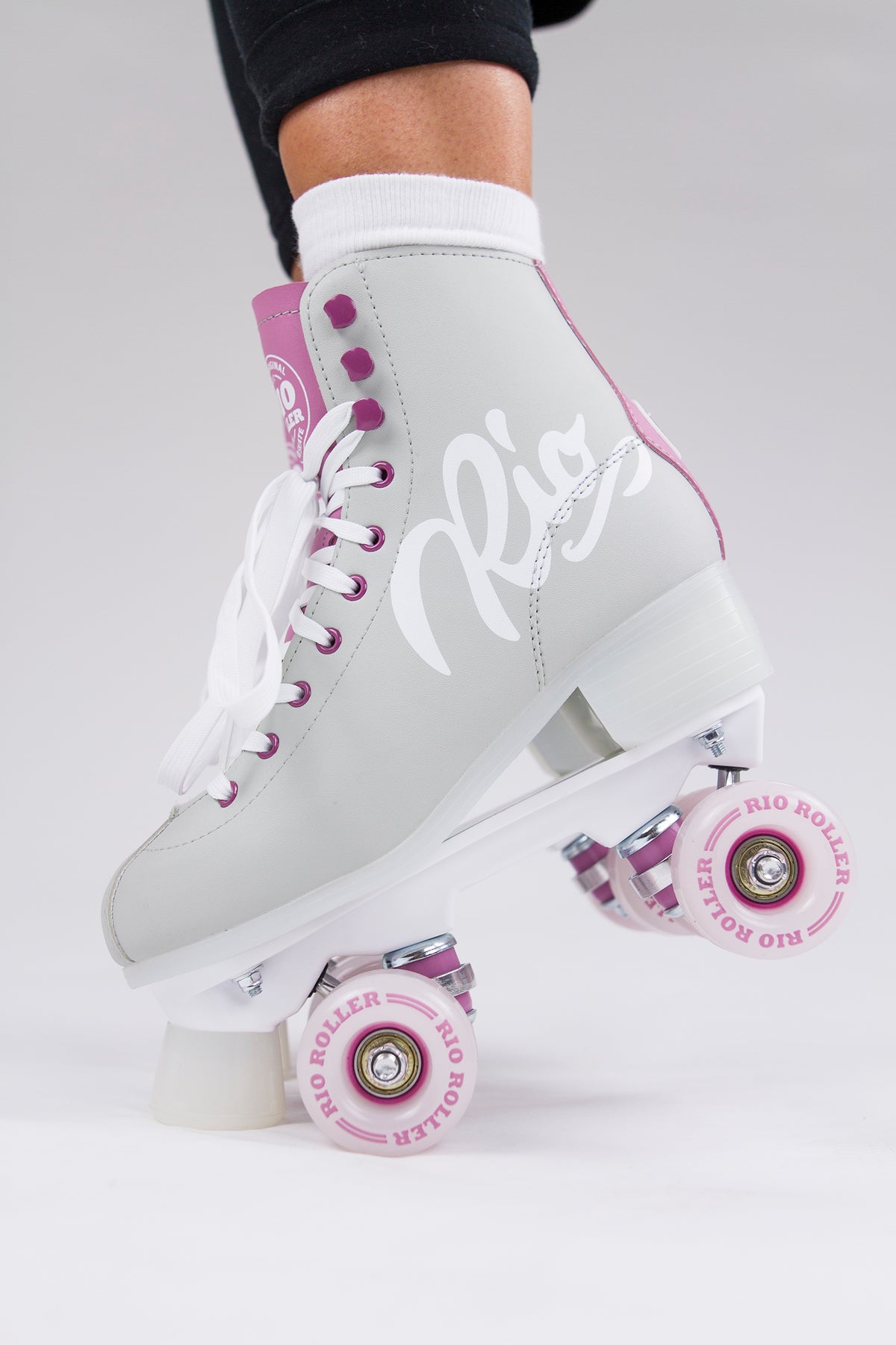 Rio Roller Script Quad Roller Skates - Grey/Purple - Momma Trucker Skates