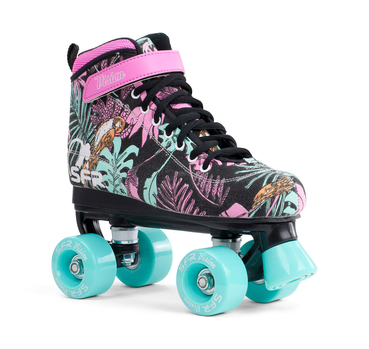 SFR Vision Canvas Quad Roller Skates Black Floral - Momma Trucker Skates