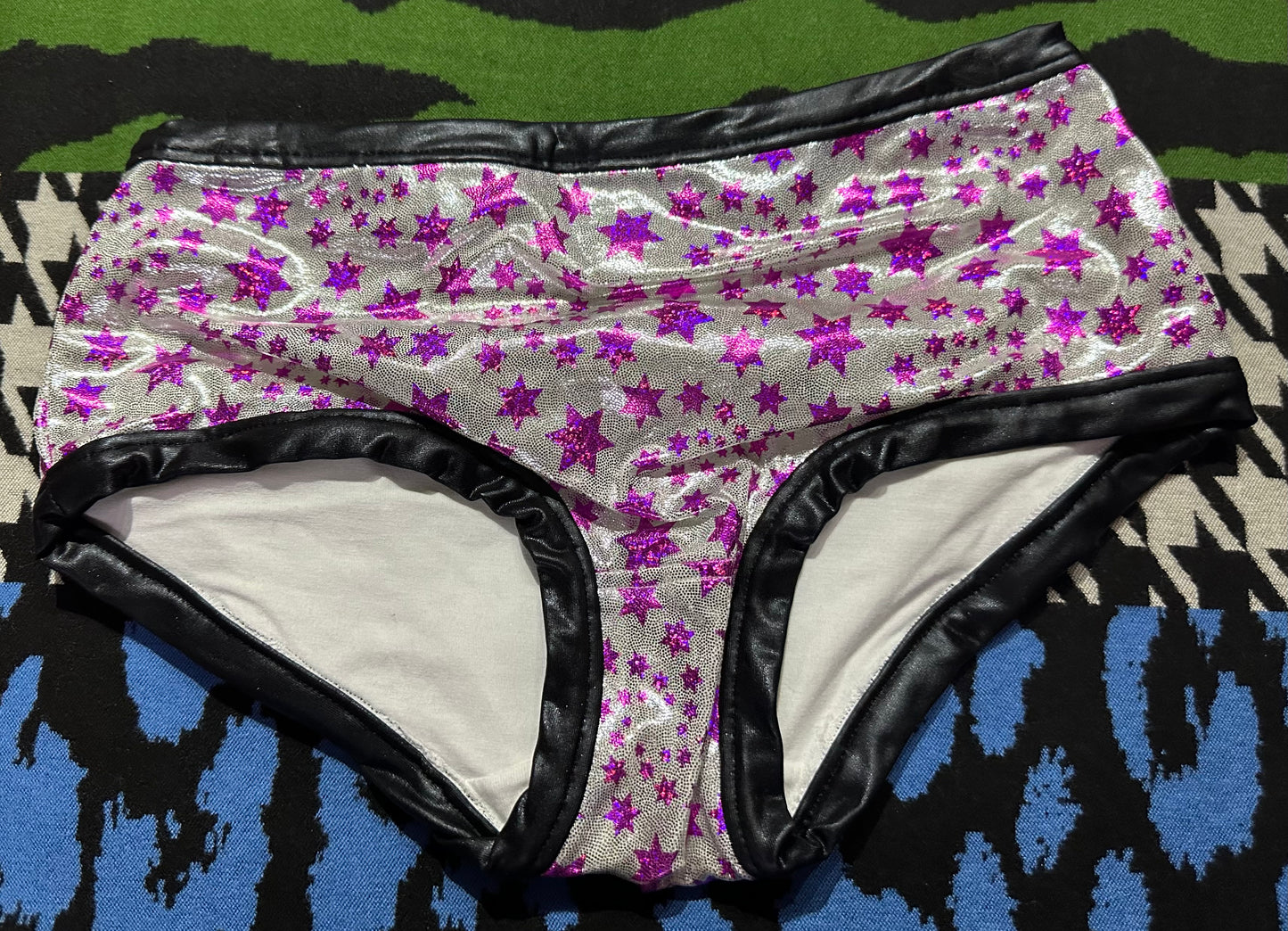 Dude Where's My Pants? Hot Pants -Silver With Pink Stars