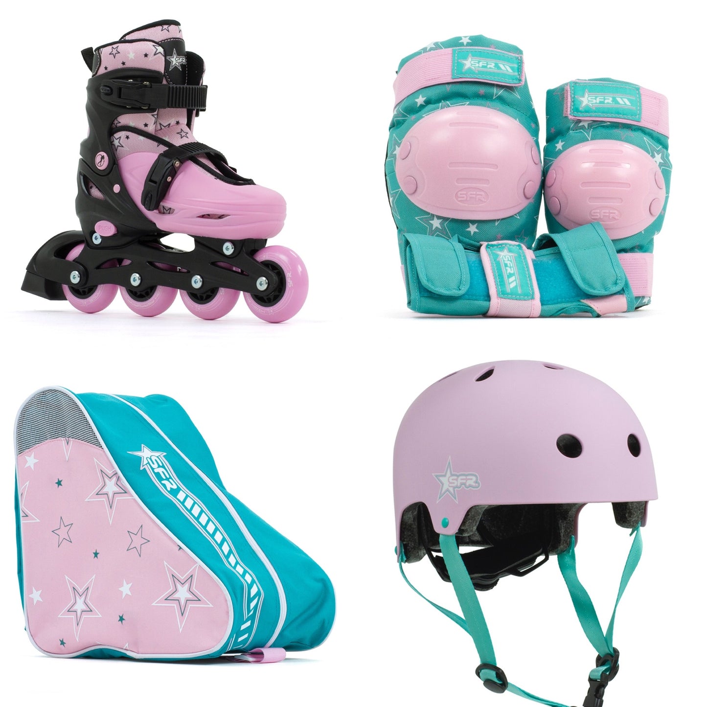 SFR Plasma Adjustable Children's Inline Skates - Pink Beginner Skate Package - inc Pads, Helmet & Bag - Momma Trucker Skates