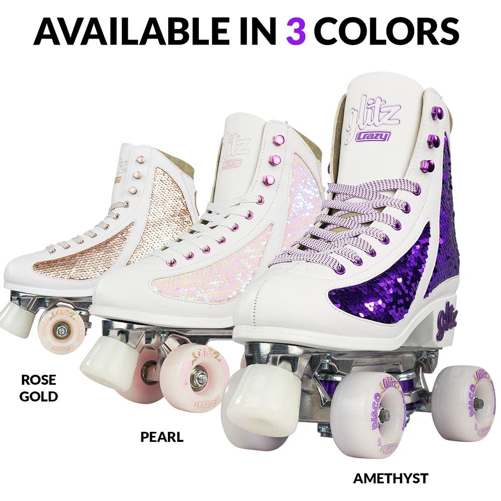 Crazy Skates Glam Quad Skates - White & Amethyst Purple - Momma Trucker Skates