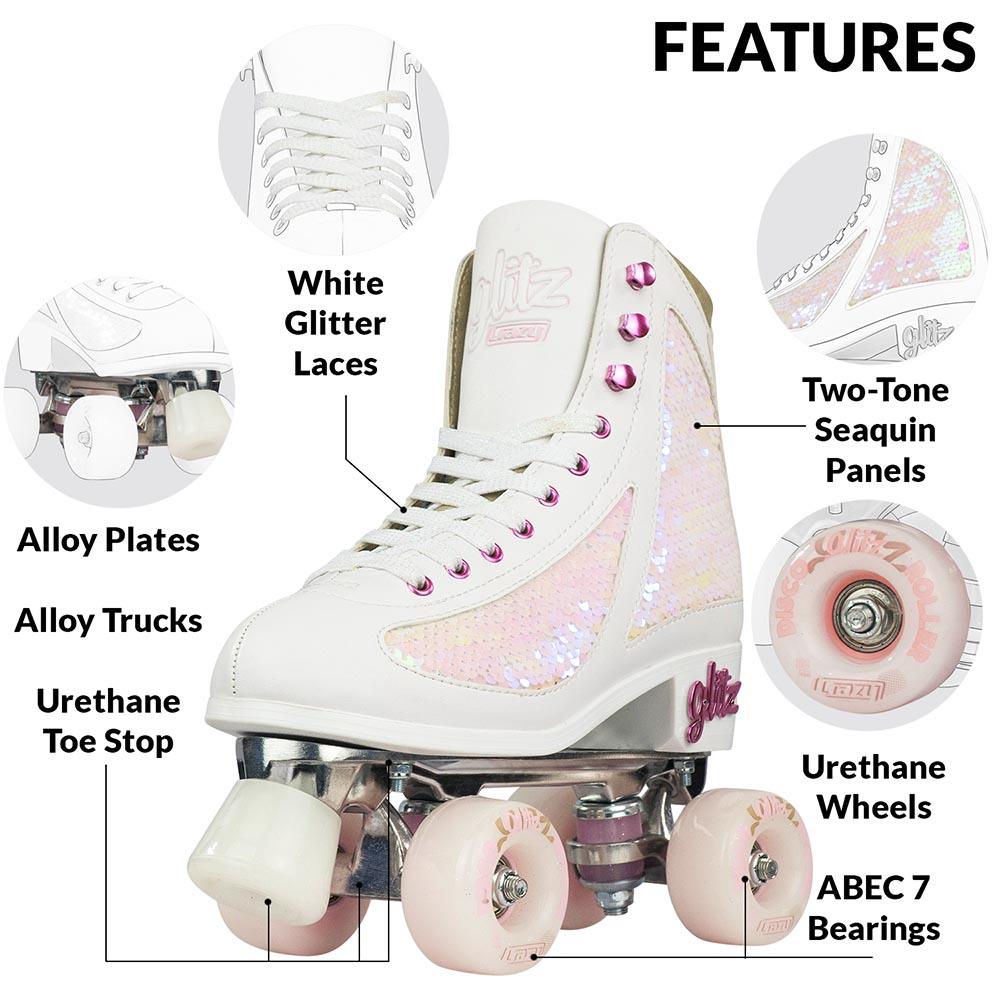 Crazy Skates Glam Quad Skates - White & Pearl - Momma Trucker Skates