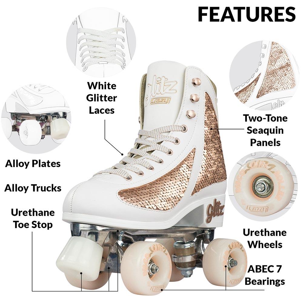 Crazy Skates Glam Quad Skates - White & Rose Gold - Momma Trucker Skates