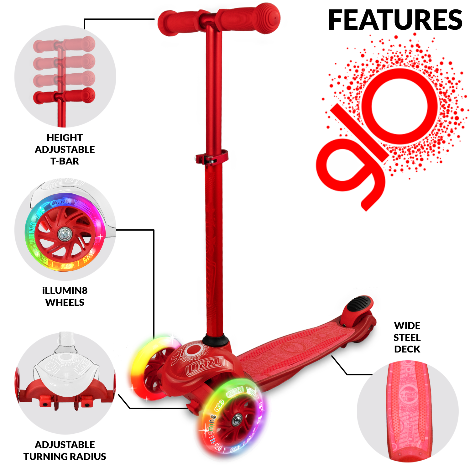 Crazy Skates Joey Glo Scooter & Protexion Set - Red - Momma Trucker Skates