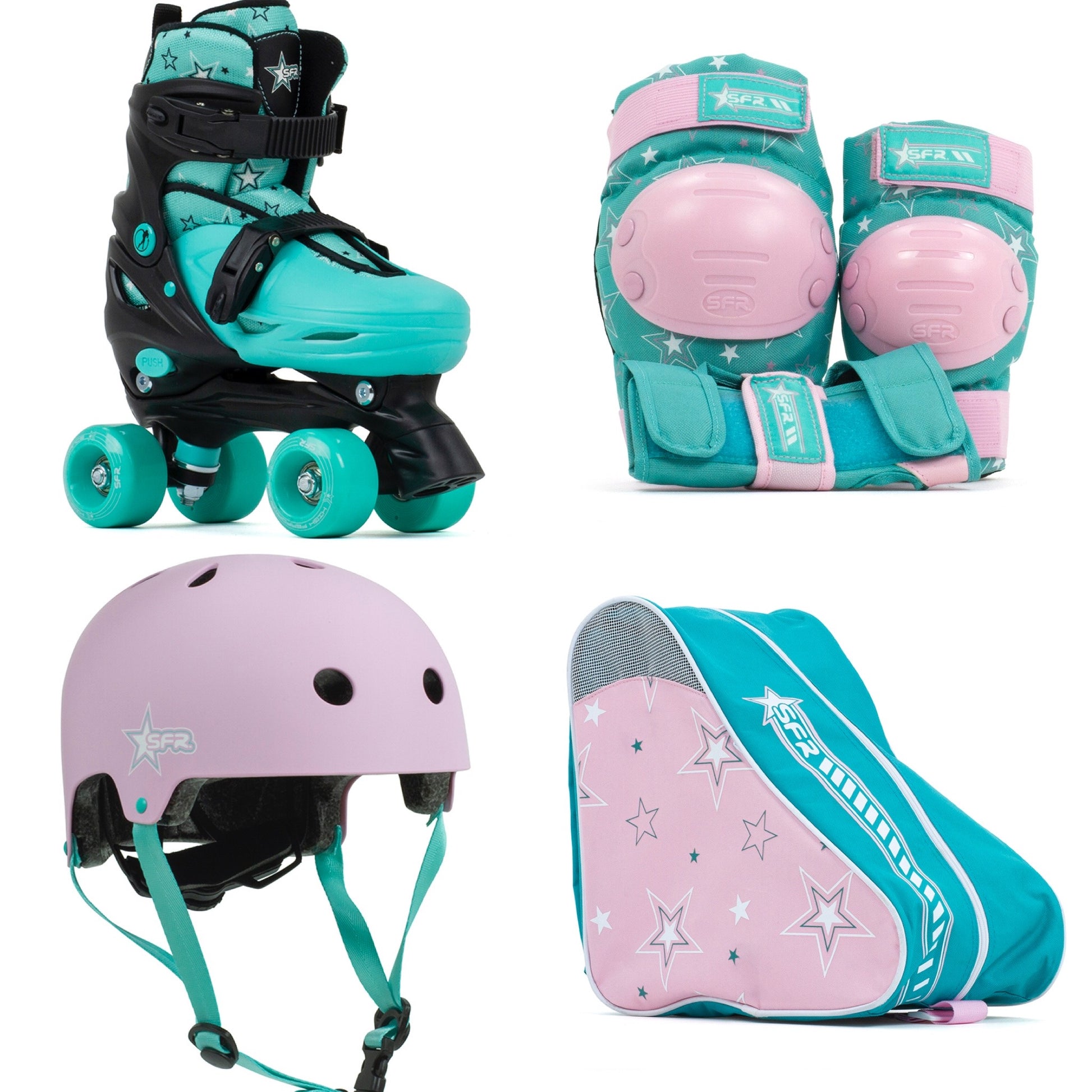 SFR Nebula Roller Skates, Protection & Bag Skate Package Gift Set - Green - Momma Trucker Skates