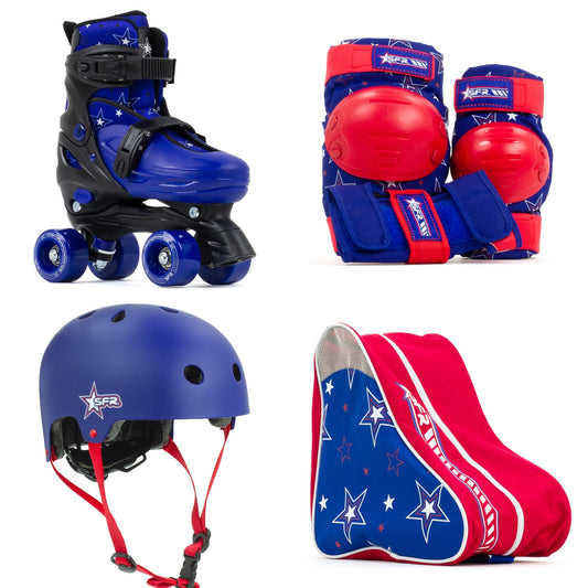 SFR Nebula Roller Skates, Protection & Bag Skate Package Gift Set - Blue - Momma Trucker Skates