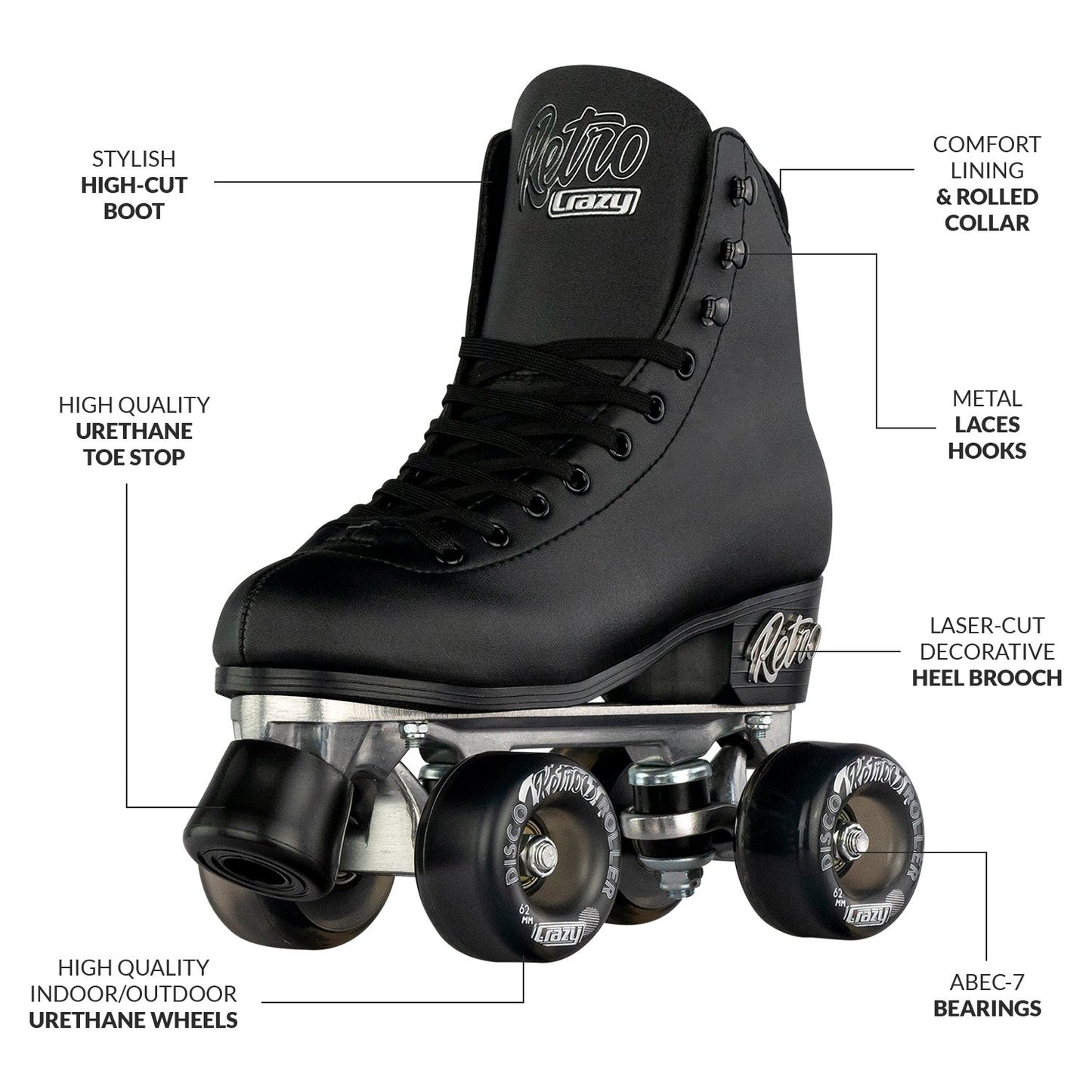 Crazy Skates Classic Vintage Retro Roller Skates - - Momma Trucker Skates