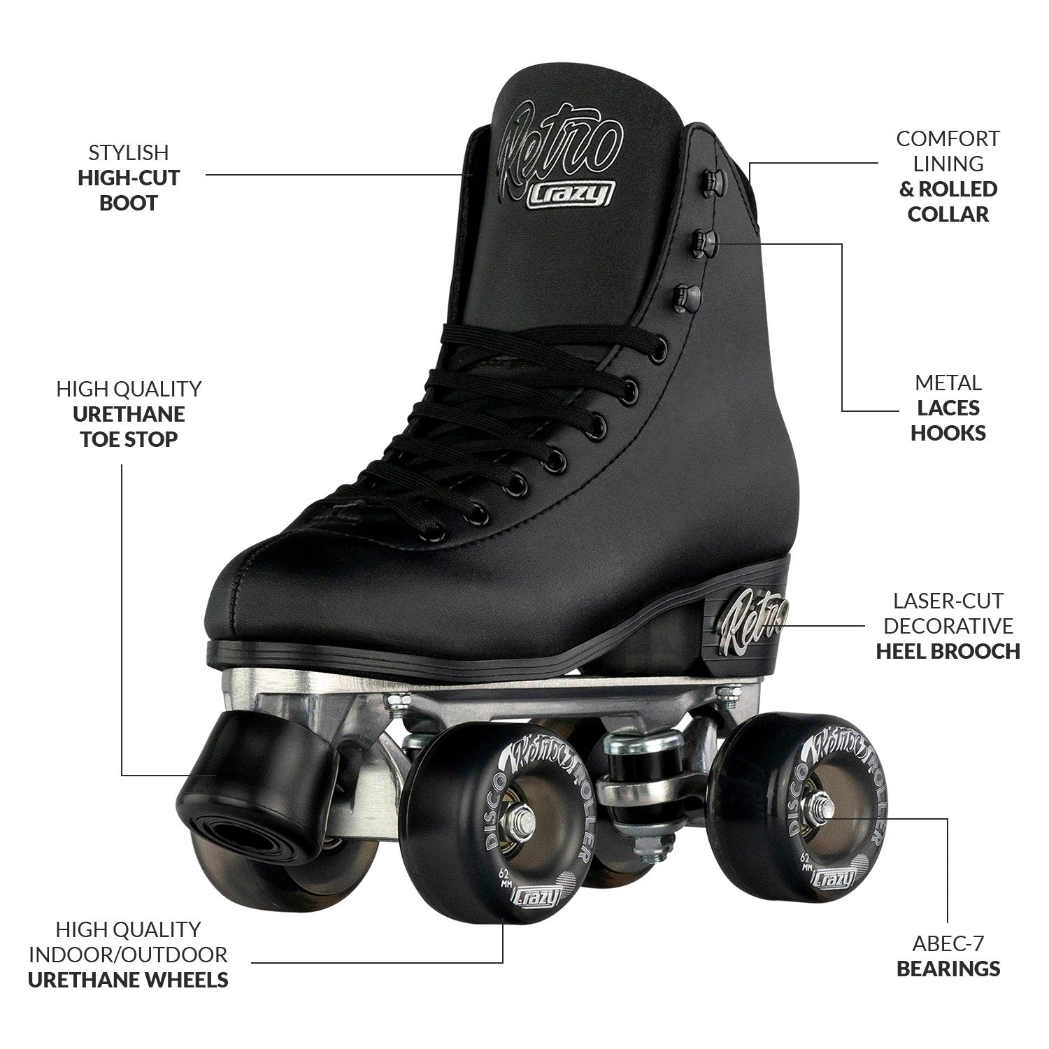 Crazy Skates Classic Vintage Retro Roller Skates - - Momma Trucker Skates