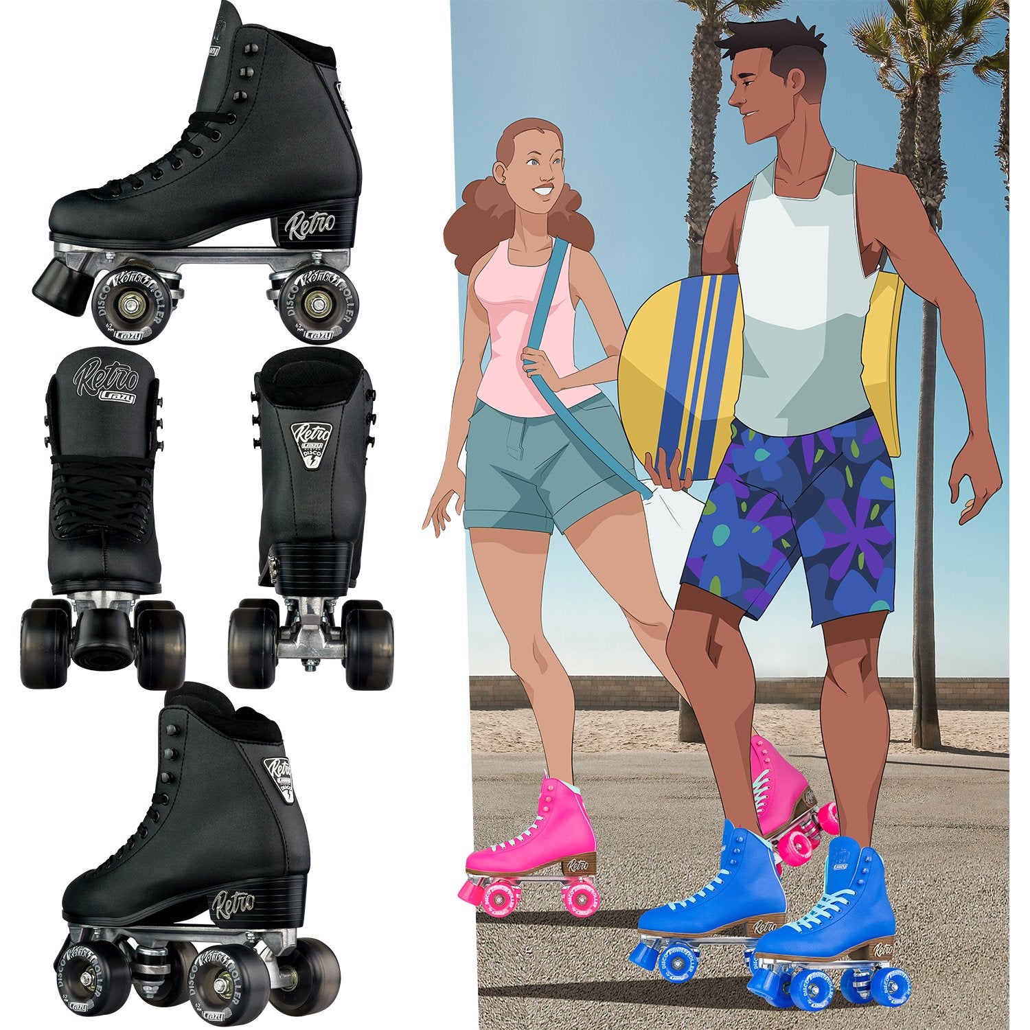 Crazy Skates Classic Vintage Retro Roller Skates - - Momma Trucker Skates