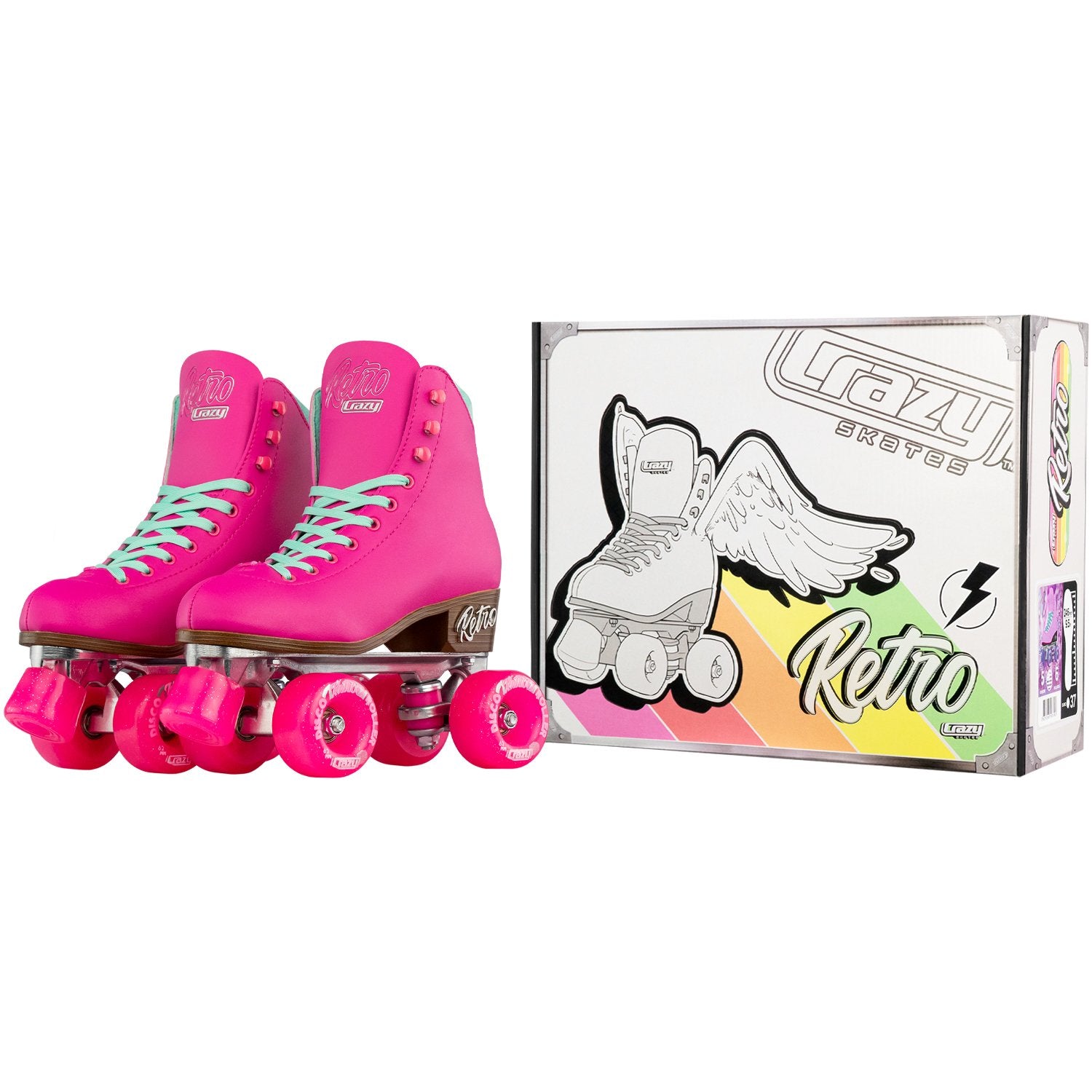 Crazy Skates Classic Vintage Retro Roller Skates - Pink - Momma Trucker Skates