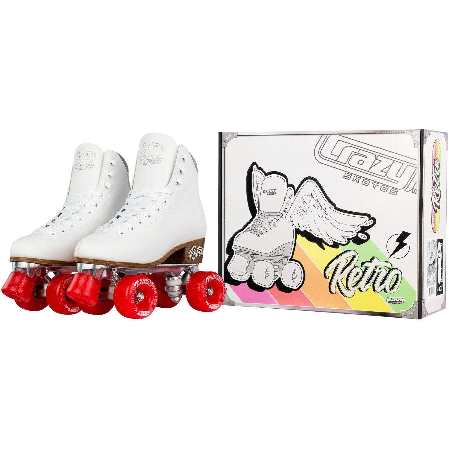 Crazy Skates Classic Vintage Retro Roller Skates - White - Momma Trucker Skates
