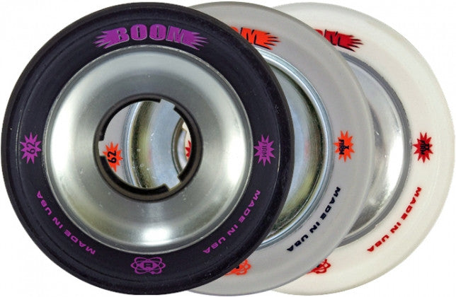 Atom Boom Alloy Core 59MM Quad Derby Wheels Black 4PK Firm - Momma Trucker Skates