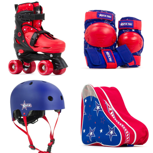 SFR Nebula Roller Skates, Protection & Bag Skate Package Gift Set - Red - Momma Trucker Skates