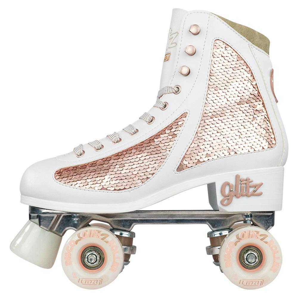 Crazy Skates Glam Quad Skates - White & Rose Gold - Momma Trucker Skates