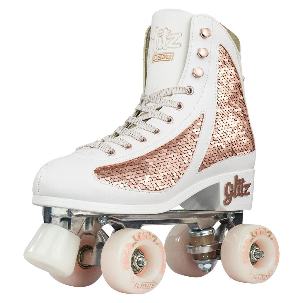 Crazy Skates Glam Quad Skates - White & Rose Gold - Momma Trucker Skates