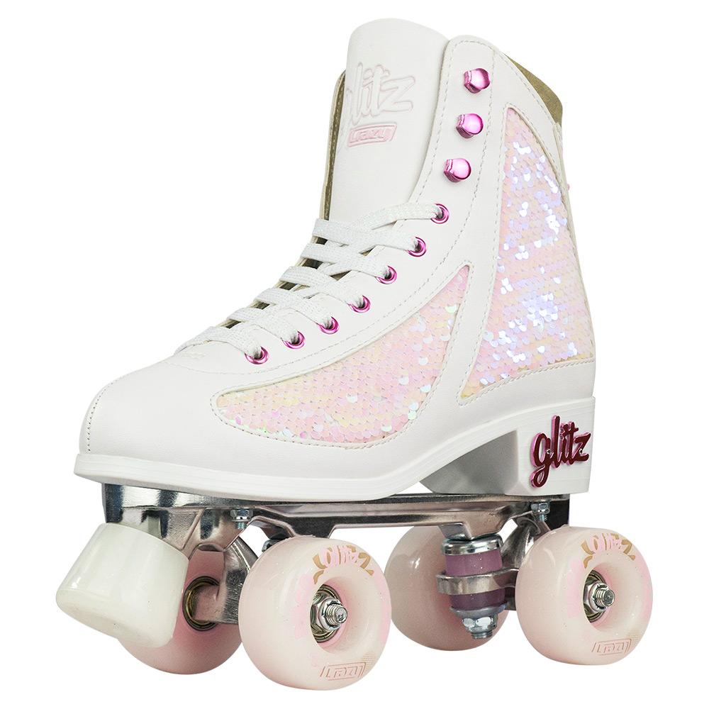 Crazy Skates Glam Quad Skates - White & Pearl - Momma Trucker Skates