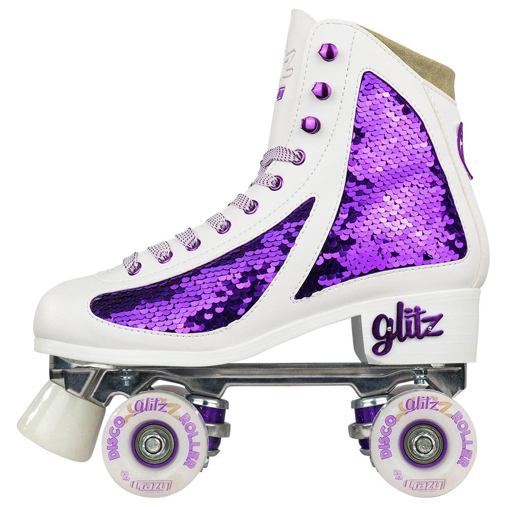 Crazy Skates Glam Quad Skates - White & Amethyst Purple - Momma Trucker Skates