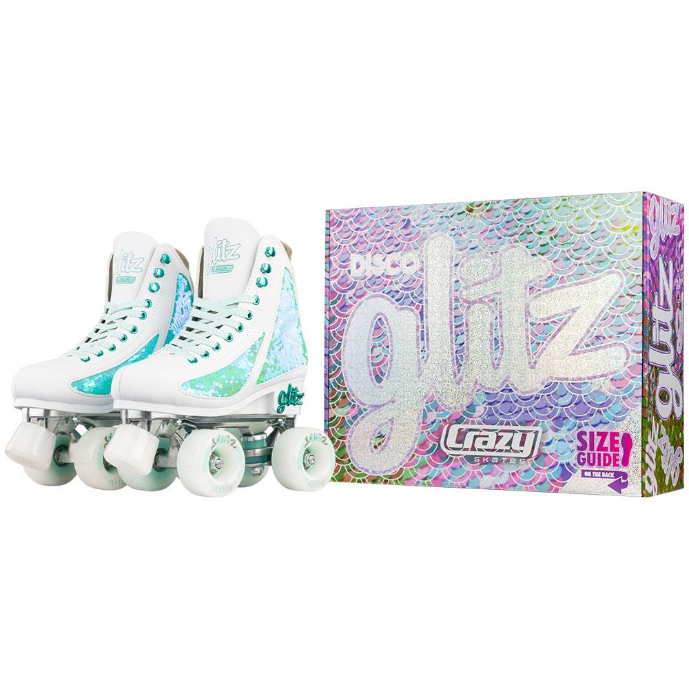 Crazy Skates Adjustable Glam Quad Skates - White & Teal - Momma Trucker Skates