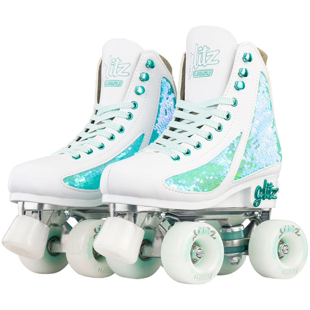 Crazy Skates Adjustable Glam Quad Skates - White & Teal - Momma Trucker Skates