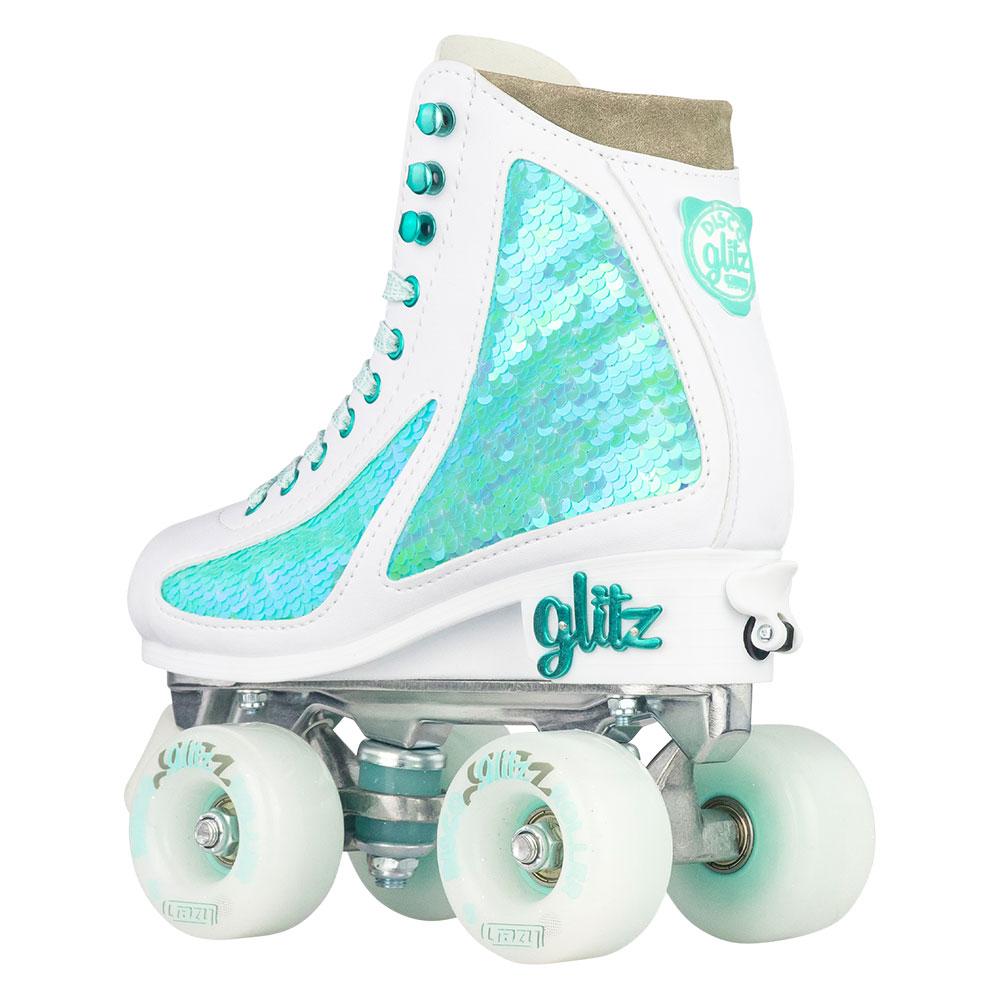 Crazy Skates Adjustable Glam Quad Skates - White & Teal - Momma Trucker Skates
