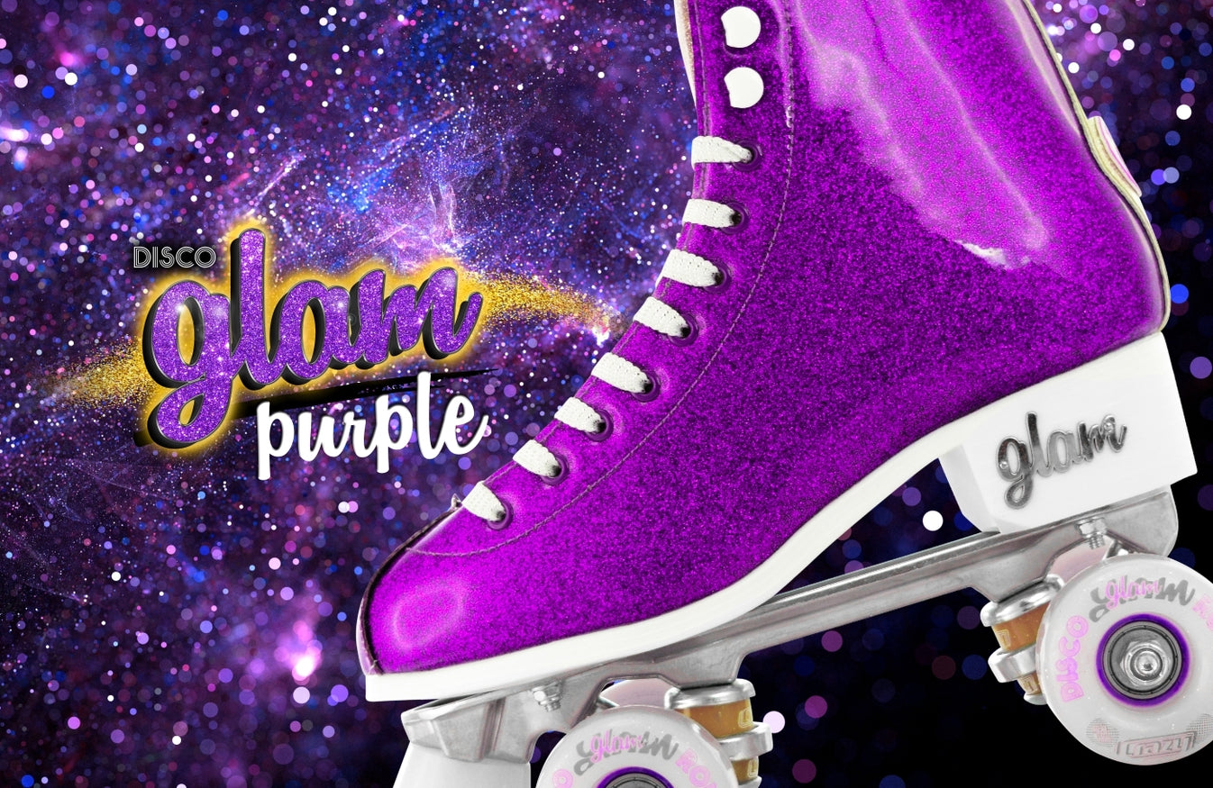 Crazy Skates Disco Glam Purple/Gold Roller Skates Momma Trucker Skates
