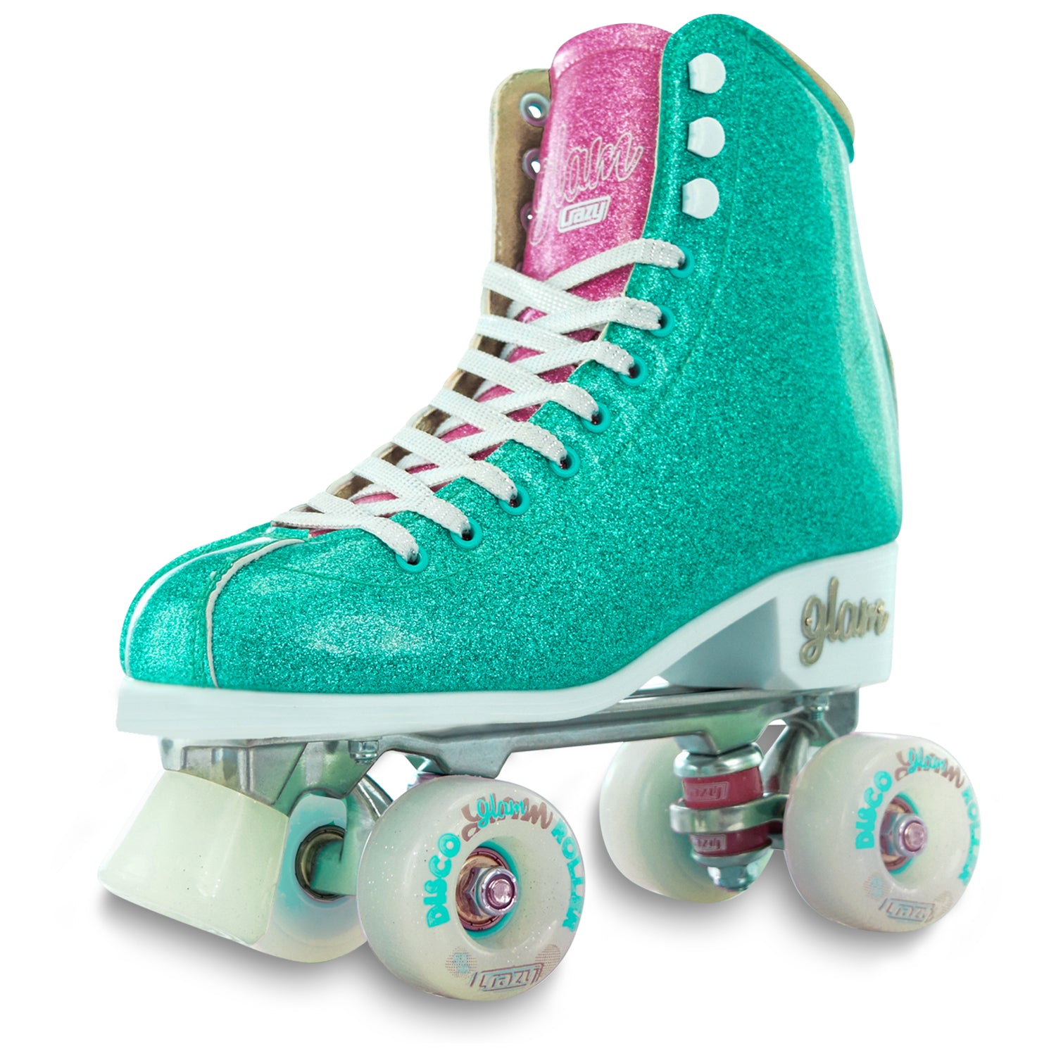 Crazy Skates Disco Glam Teal/Pink Roller Skates - Momma Trucker Skates