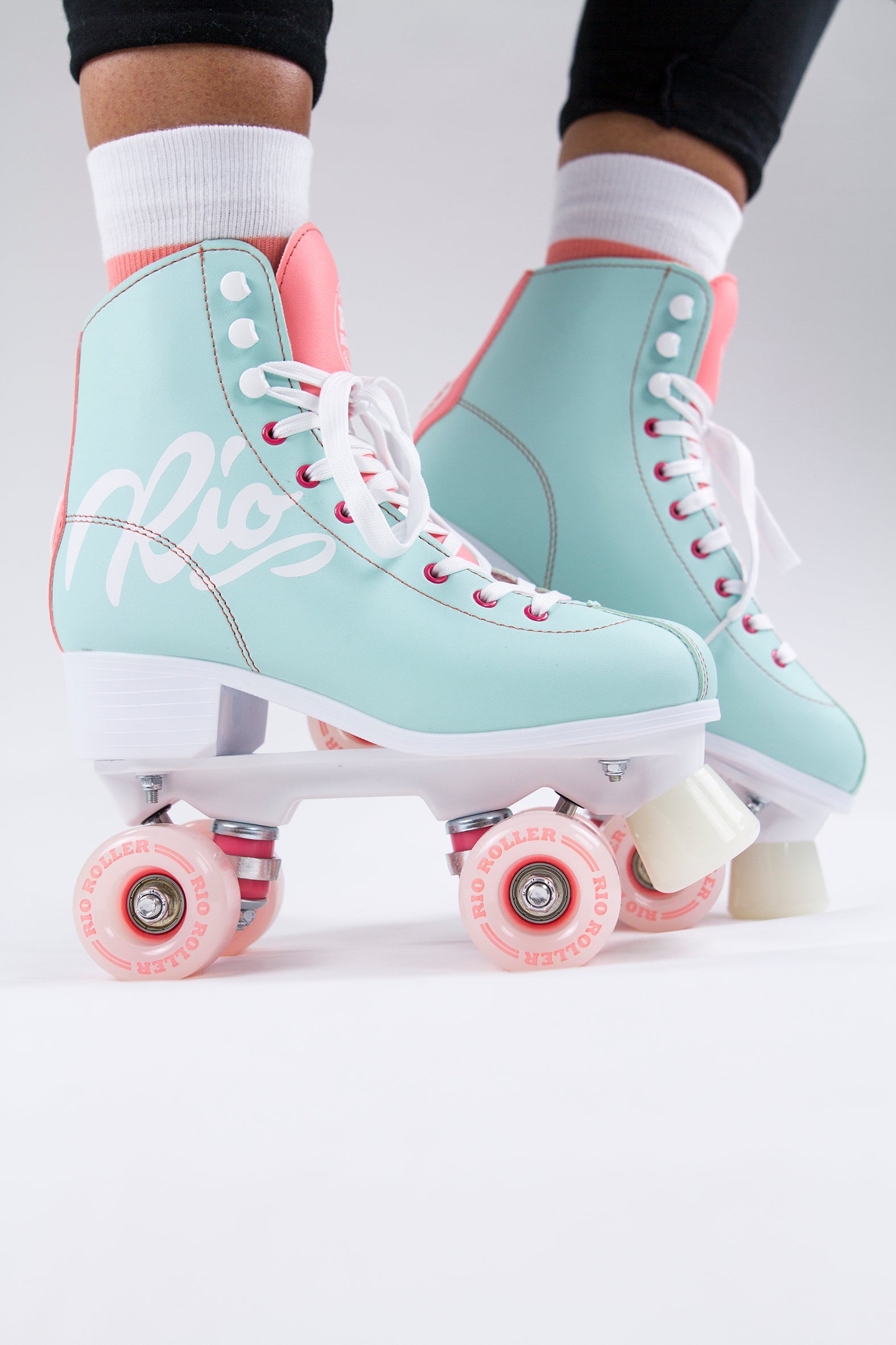Rio Roller Script Quad Roller Skates - Teal/Coral - Momma Trucker Skates