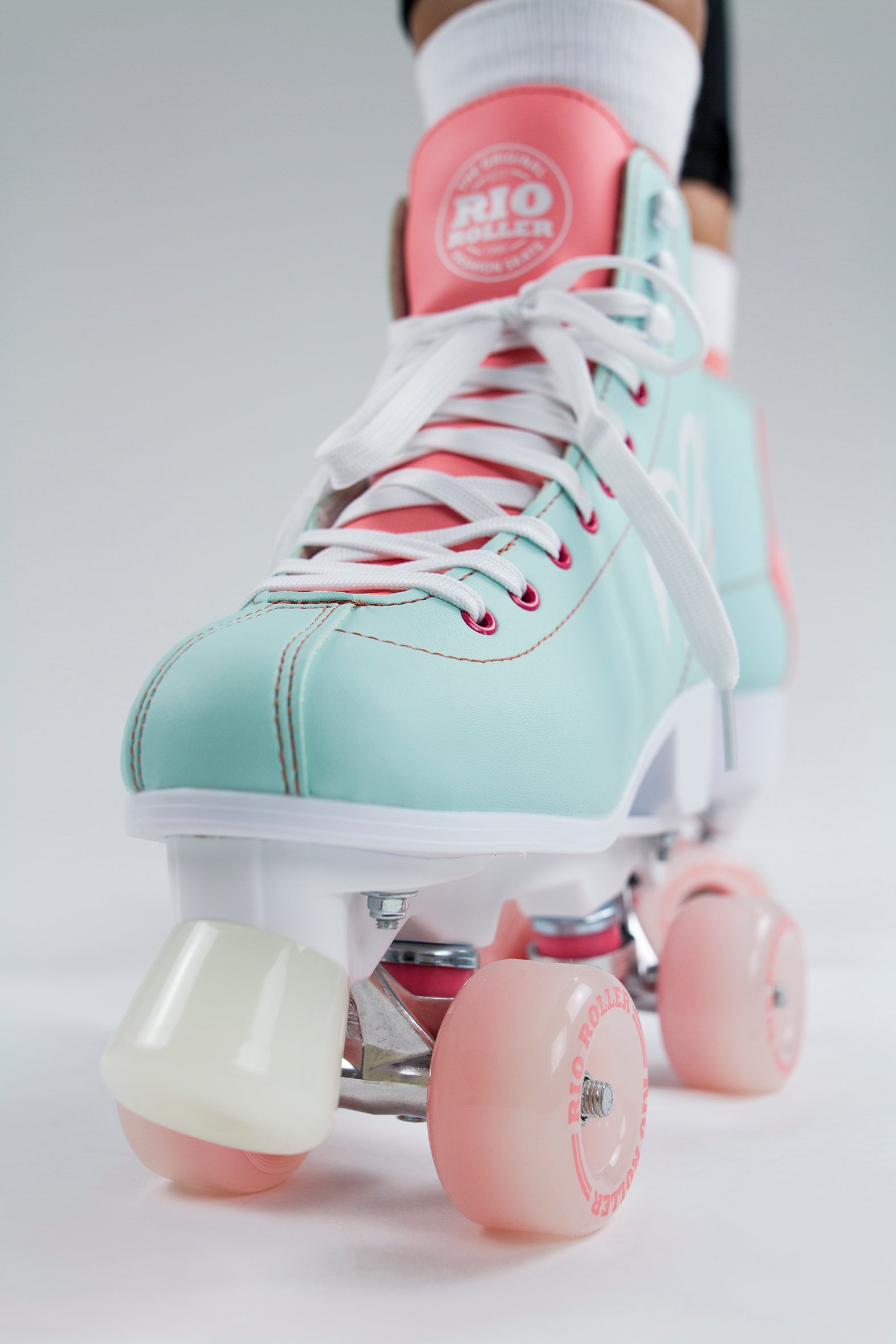 Rio Roller Script Quad Roller Skates - Teal/Coral - Momma Trucker Skates
