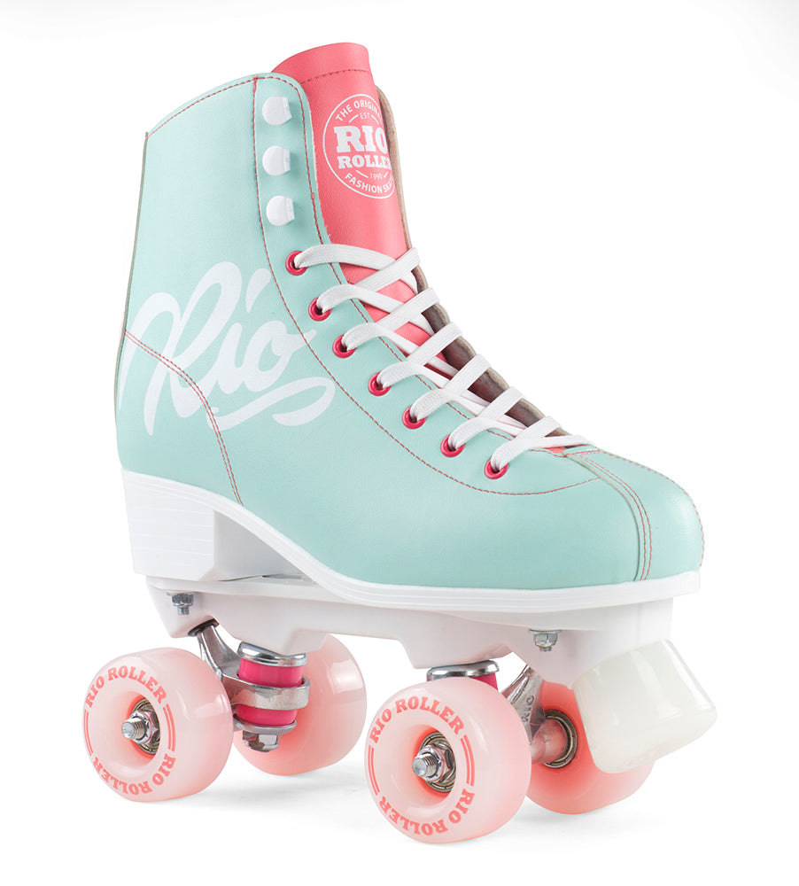 Rio Roller Script Quad Roller Skates - Teal/Coral - Momma Trucker Skates