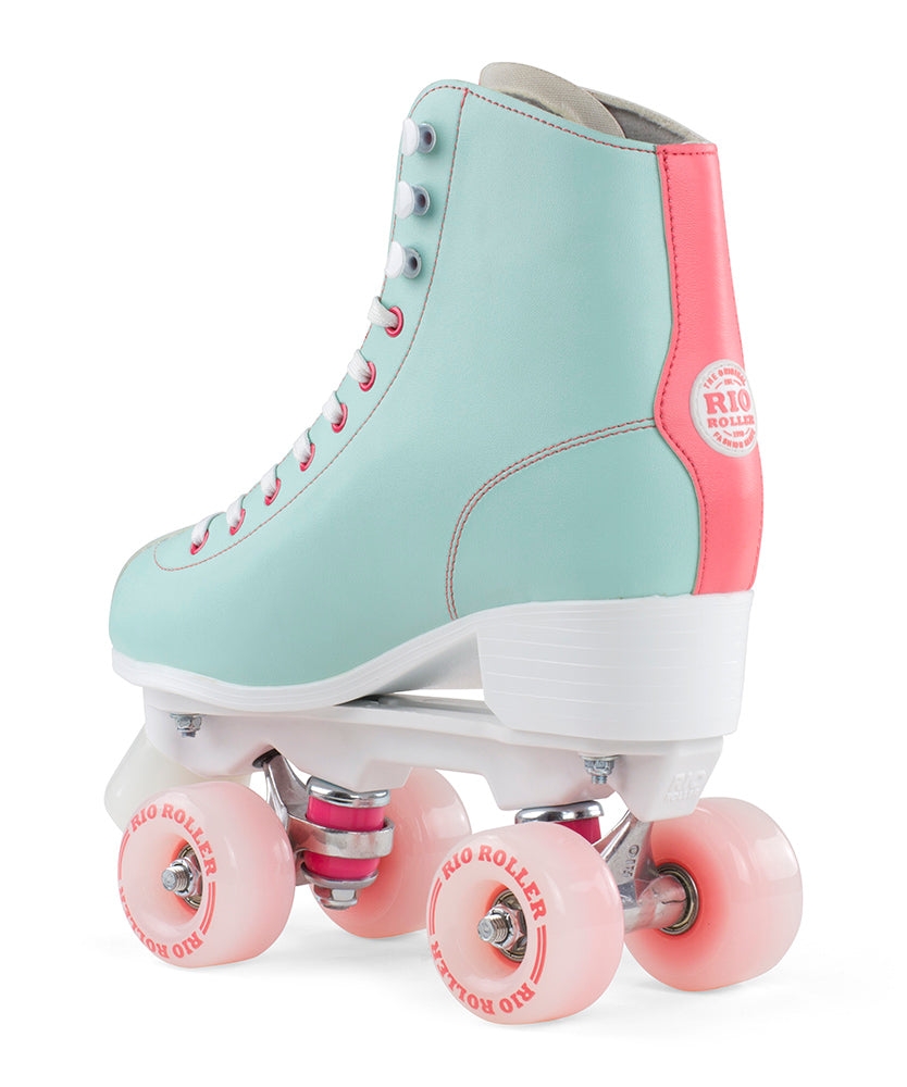 Rio Roller Script Quad Roller Skates - Teal/Coral - Momma Trucker Skates