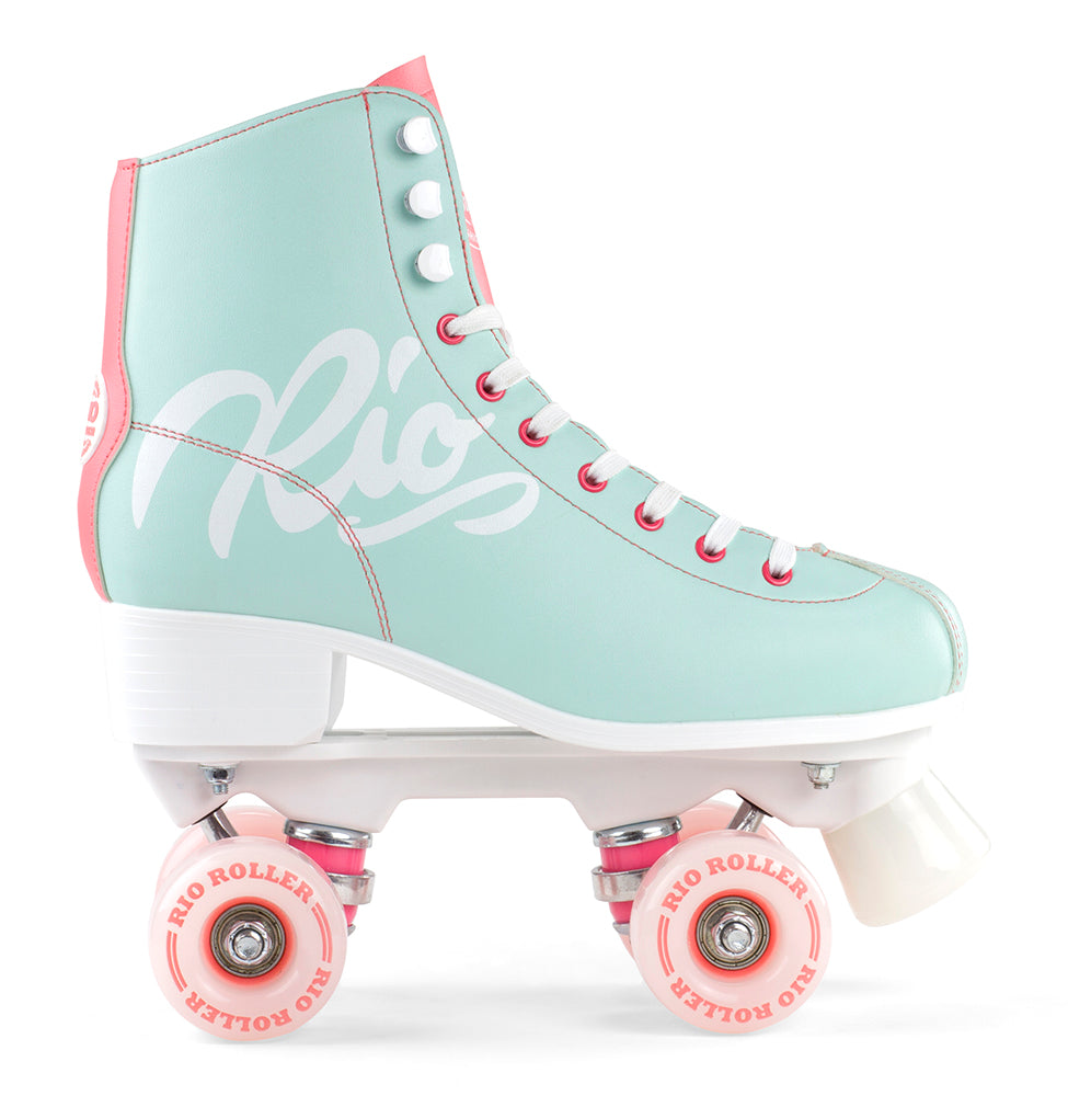 Rio Roller Script Quad Roller Skates - Teal/Coral - Momma Trucker Skates