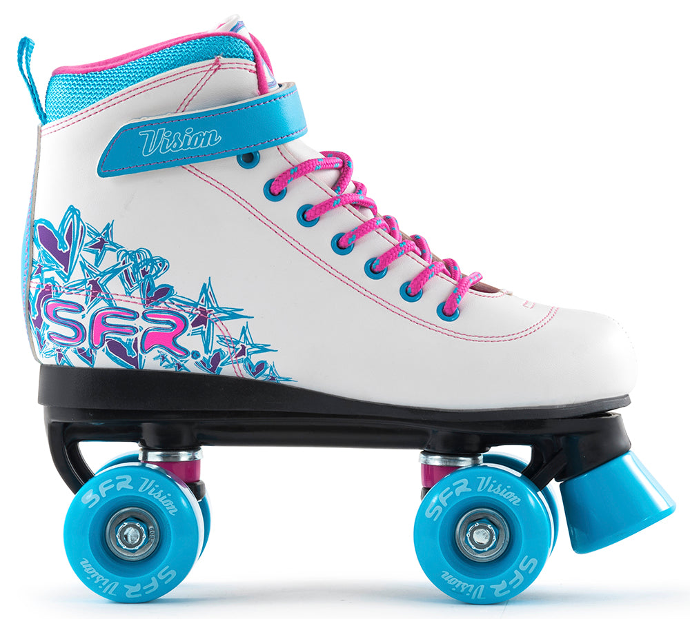 SFR Vision II Quad Skates White & Blue - Momma Trucker Skates