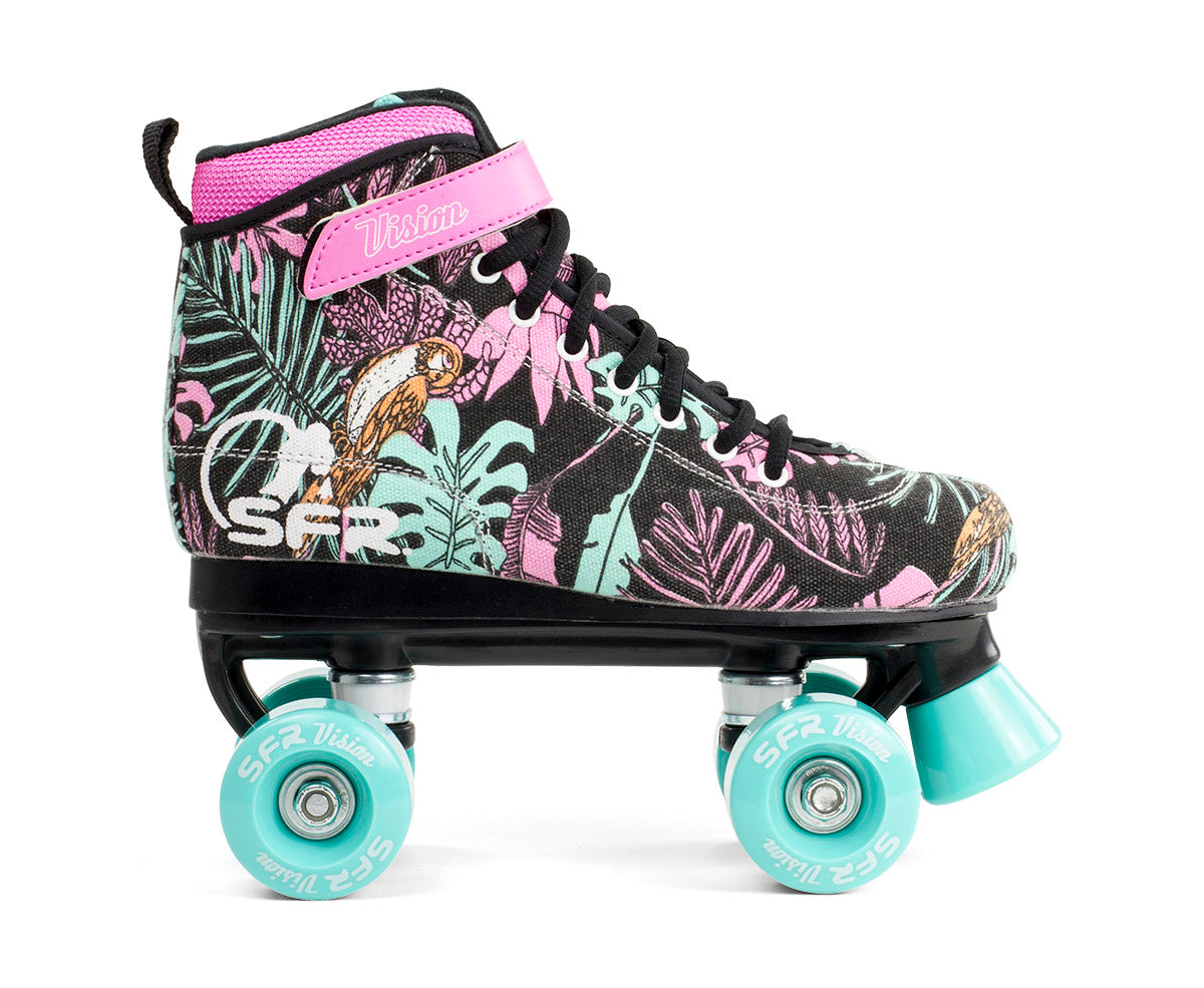 SFR Vision Canvas Quad Roller Skates Black Floral - Momma Trucker Skates