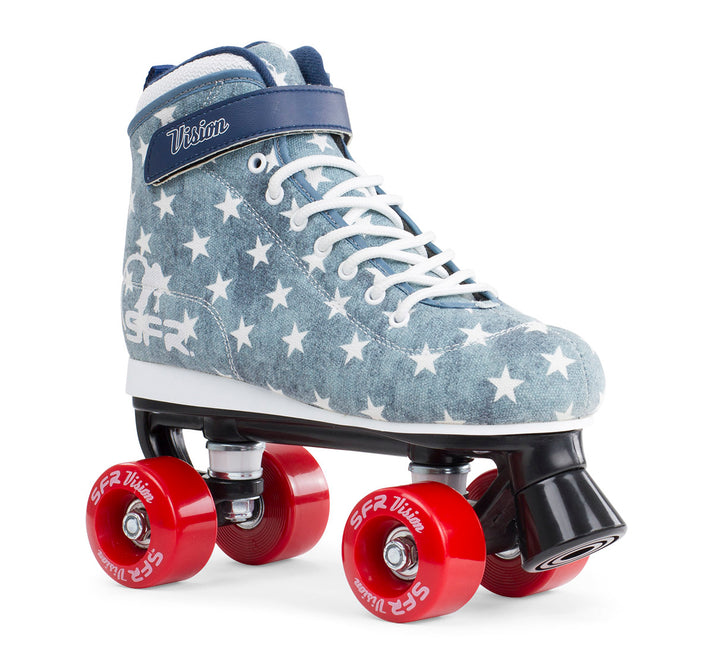 SFR Vision Canvas Quad Roller Skates Blue Stars Momma Trucker Skates