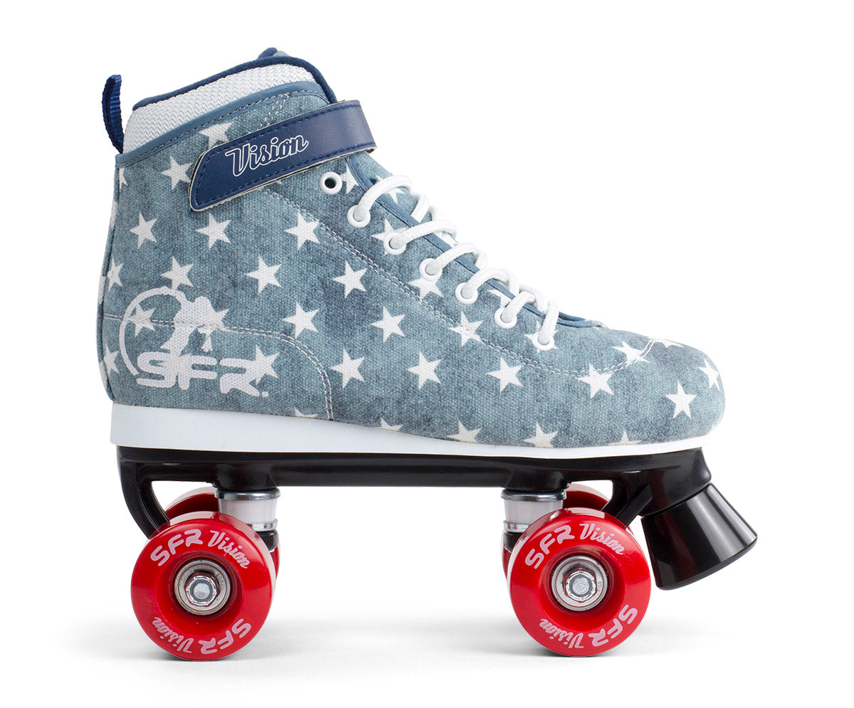 SFR Vision Canvas Quad Roller Skates Blue Stars Momma Trucker Skates