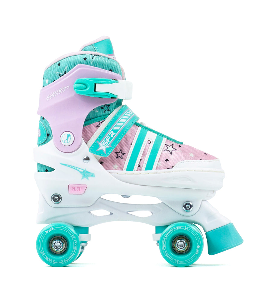 SFR Spectra Roller Skates Beginners Package Pink & Teal, Pads, Helmet & Bag - Momma Trucker Skates