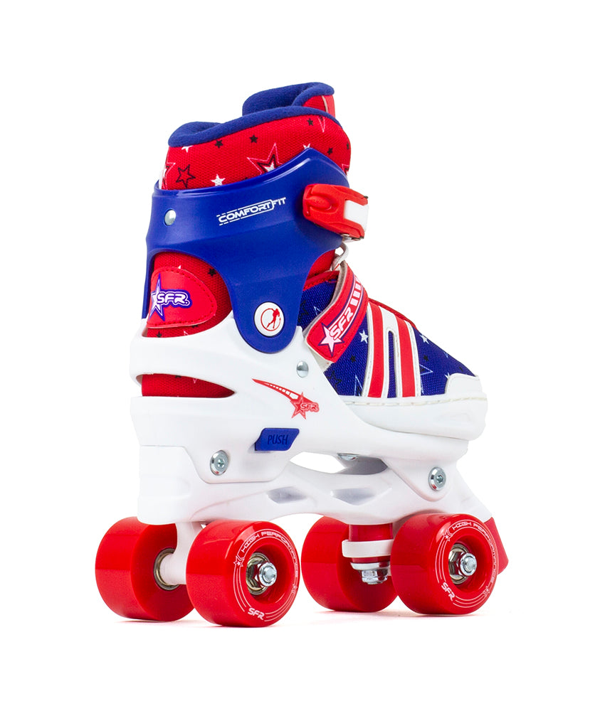 SFR Spectra Roller Skates Beginners Package Red & Blue, Pads, Helmet & Bag - Momma Trucker Skates