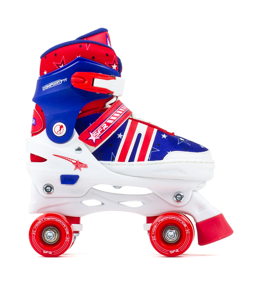 SFR Spectra Roller Skates Beginners Package Red & Blue, Pads, Helmet & Bag - Momma Trucker Skates