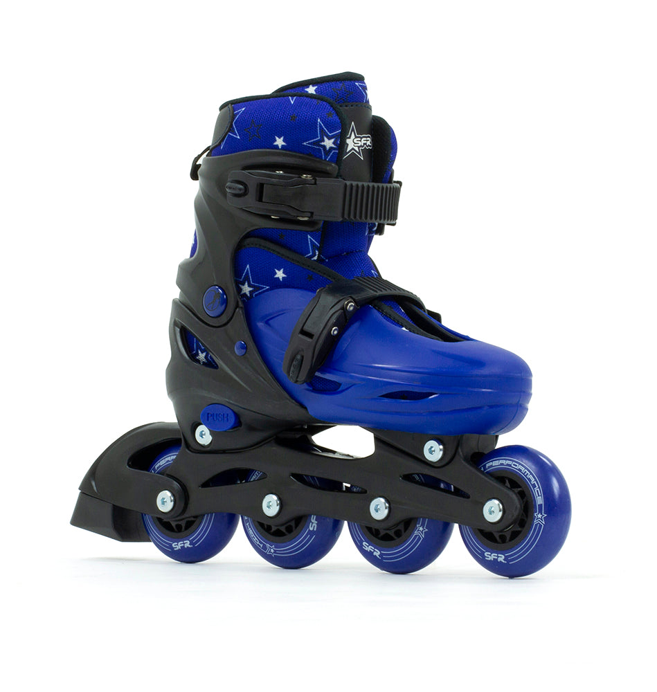 SFR Plasma Adjustable Children's Inline Skates Beginner Skate Package - Blue inc Pads, Helmet & Bag - Momma Trucker Skates