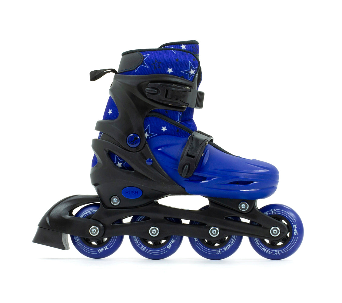 SFR Plasma Adjustable Children's Inline Skates Beginner Skate Package - Blue inc Pads, Helmet & Bag - Momma Trucker Skates