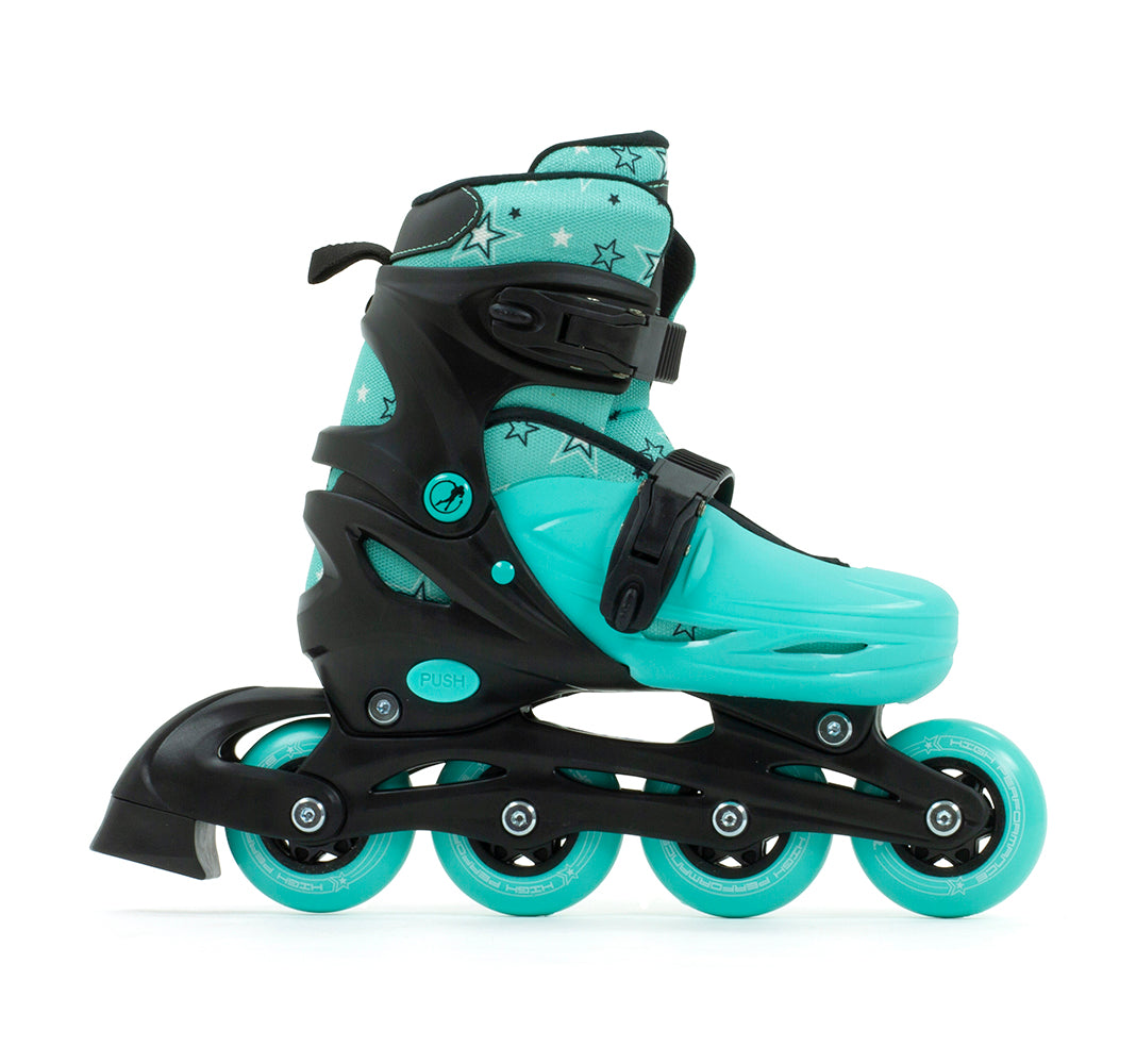 SFR Plasma Adjustable Children's Inline Skates - Teal Beginner Skate Package - inc Pads, Helmet & Bag - Momma Trucker Skates