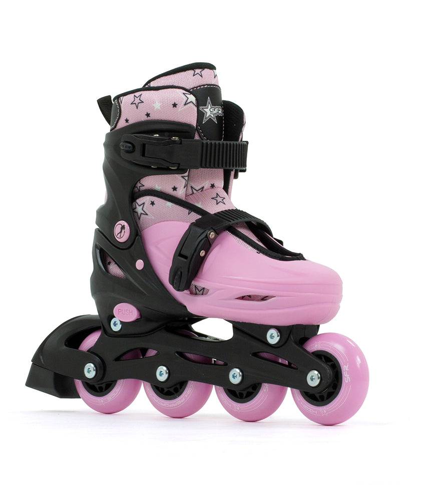 SFR Plasma Adjustable Children's Inline Skates - Pink Beginner Skate Package - inc Pads, Helmet & Bag - Momma Trucker Skates