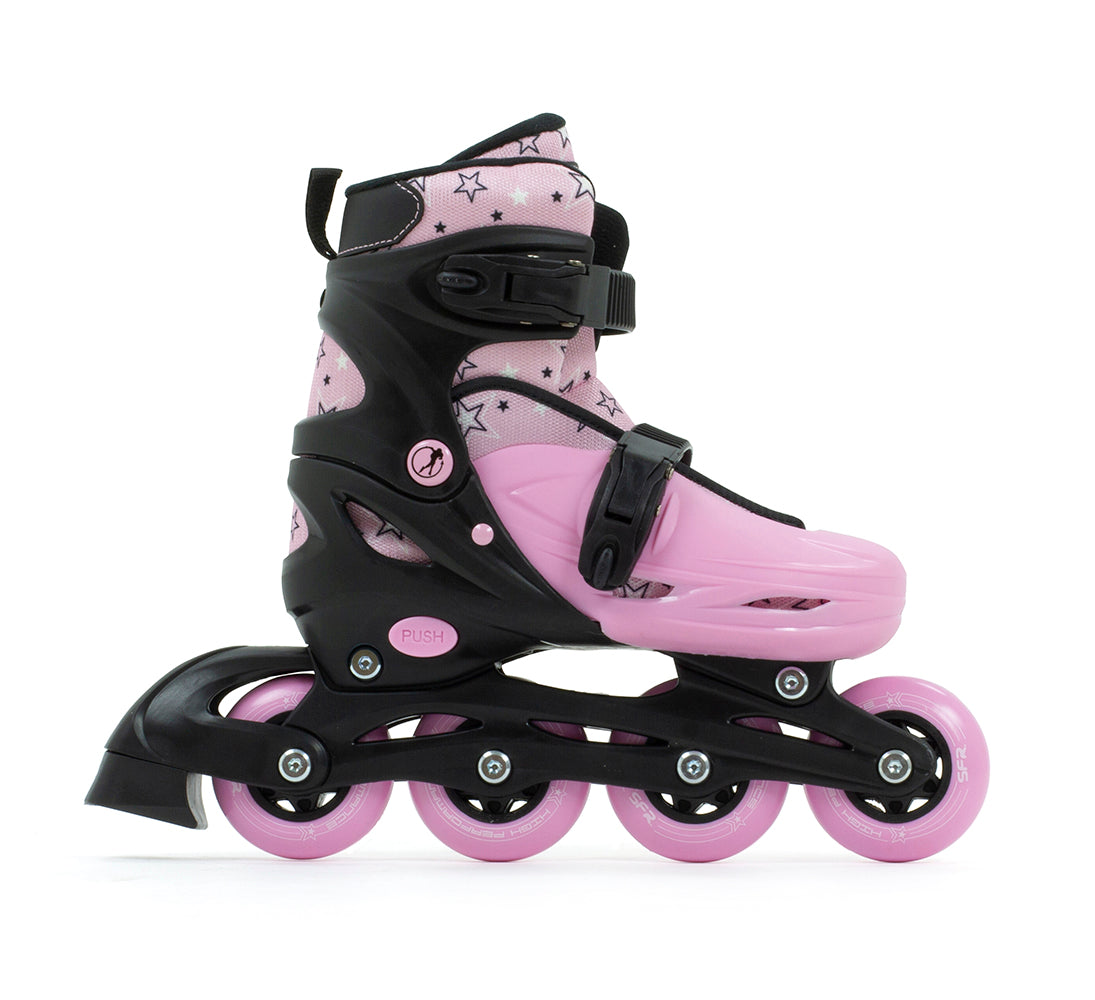SFR Plasma Adjustable Children's Inline Skates - Pink Beginner Skate Package - inc Pads, Helmet & Bag - Momma Trucker Skates