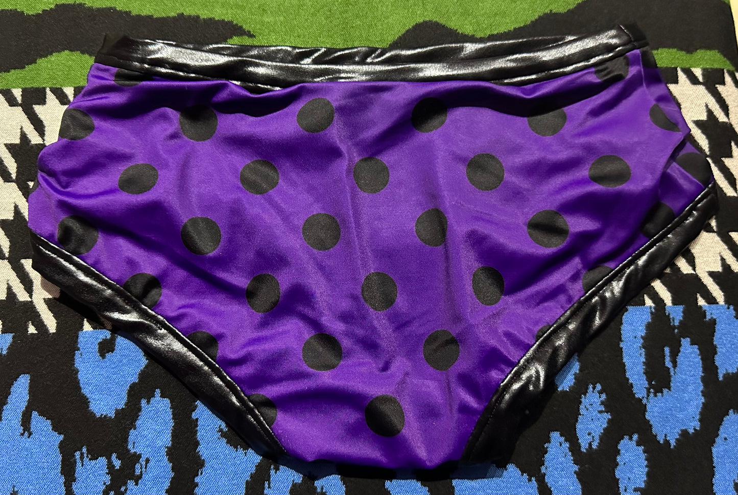 Dude Where's My Pants? Hot Pants - Purple Black Polka Dot Slash