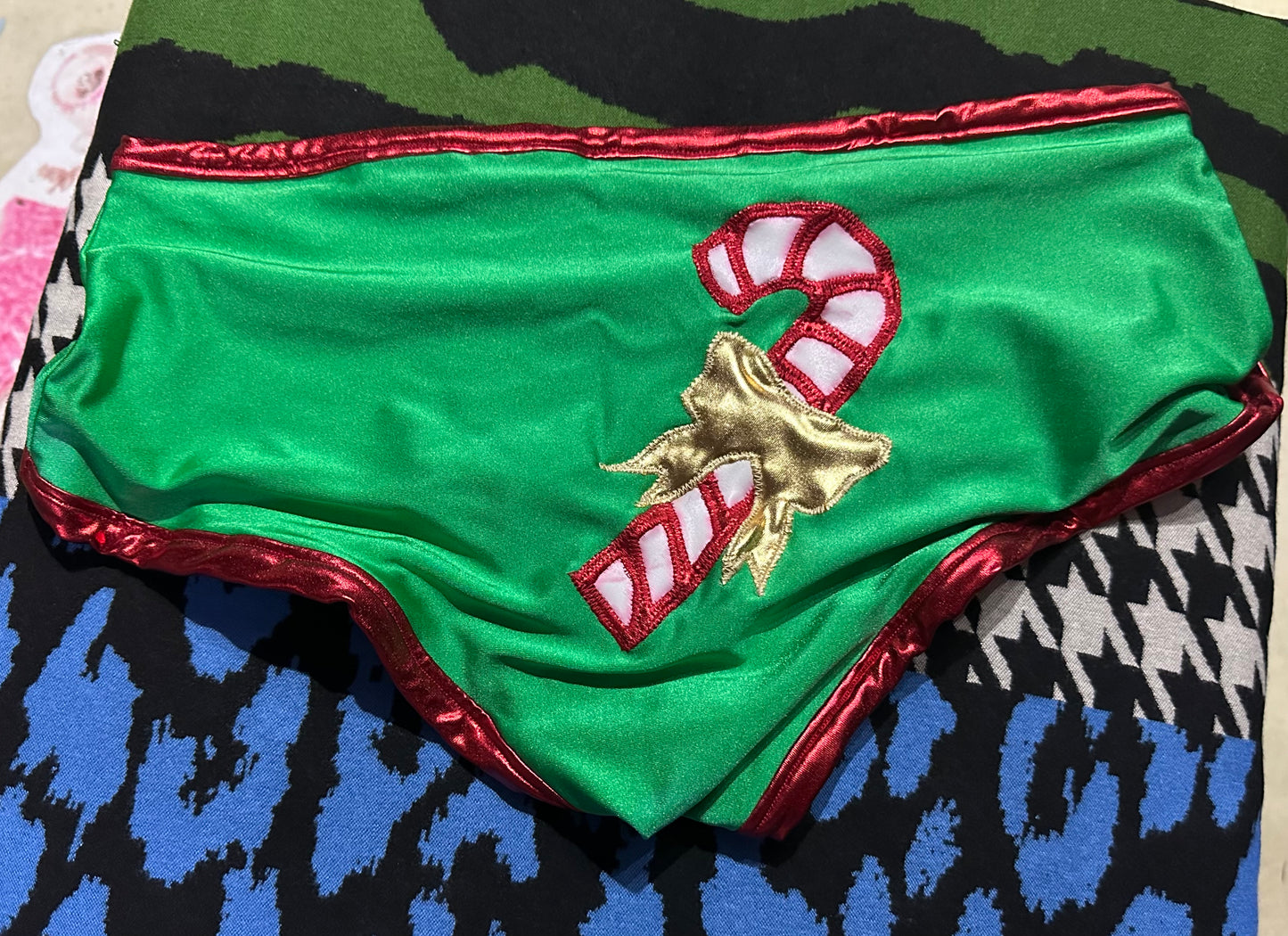 Dude Where's My Pants? Hot Pants - Green Christmas Candy Canes