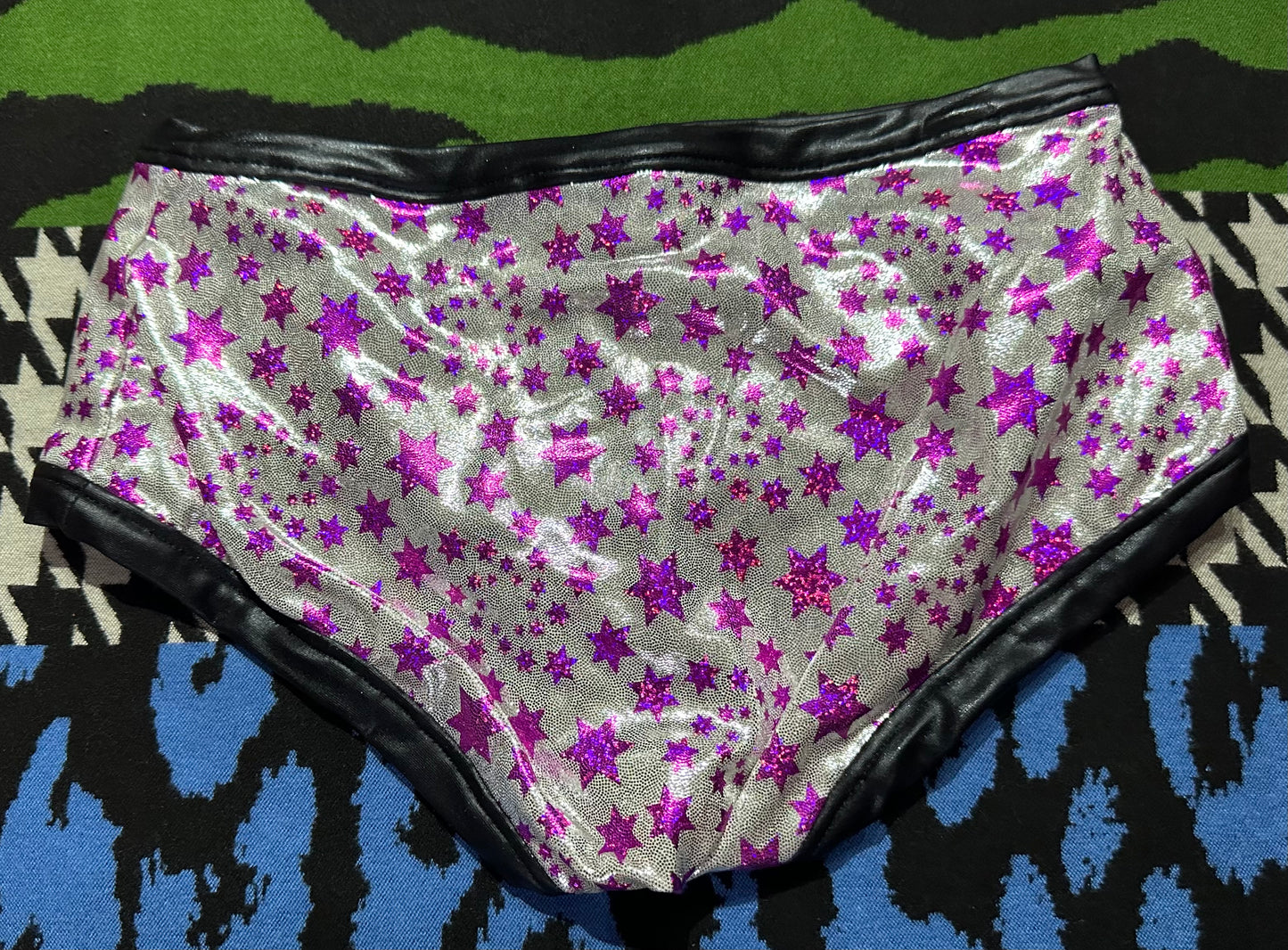 Dude Where's My Pants? Hot Pants -Silver With Pink Stars