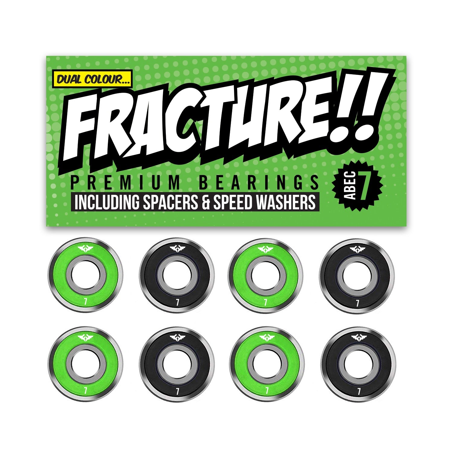 Fracture Premium Abec 7 Green & Black Bearings - Momma Trucker Skates